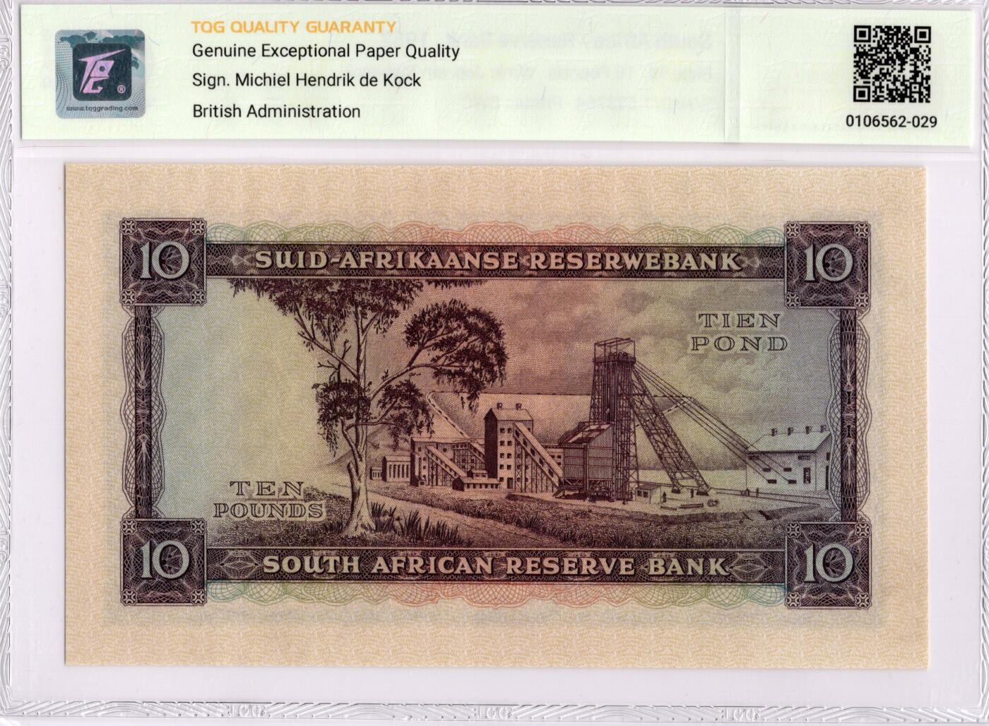 喜羊羊钱币收藏2026第14期(评级币场) 	南非	P-99 1952年10镑			67E，非常少见的品种				D/1 553764			