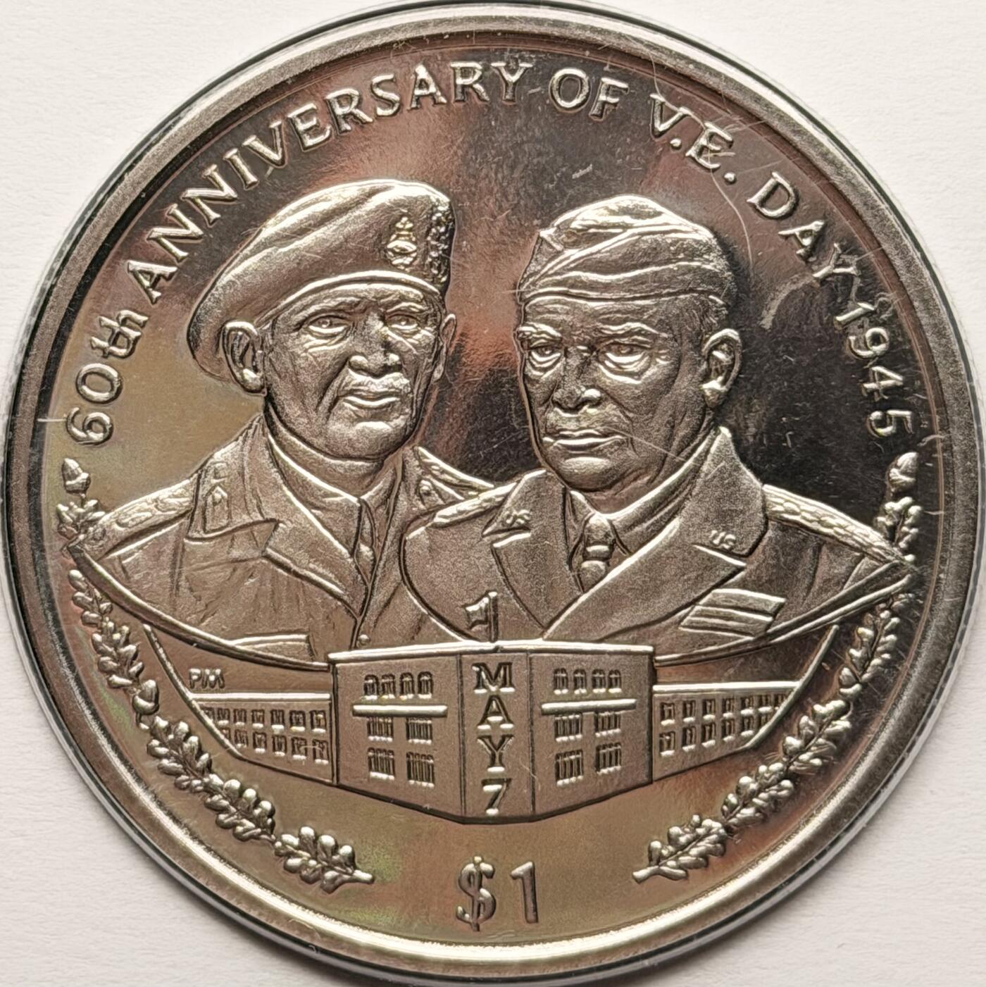 ＜星葵钱币社＞散币克朗场第68期·1月23日发货 〈邮币封·签名版〉维尔京群岛2005年欧洲胜利日60周年1元克朗型纪念币