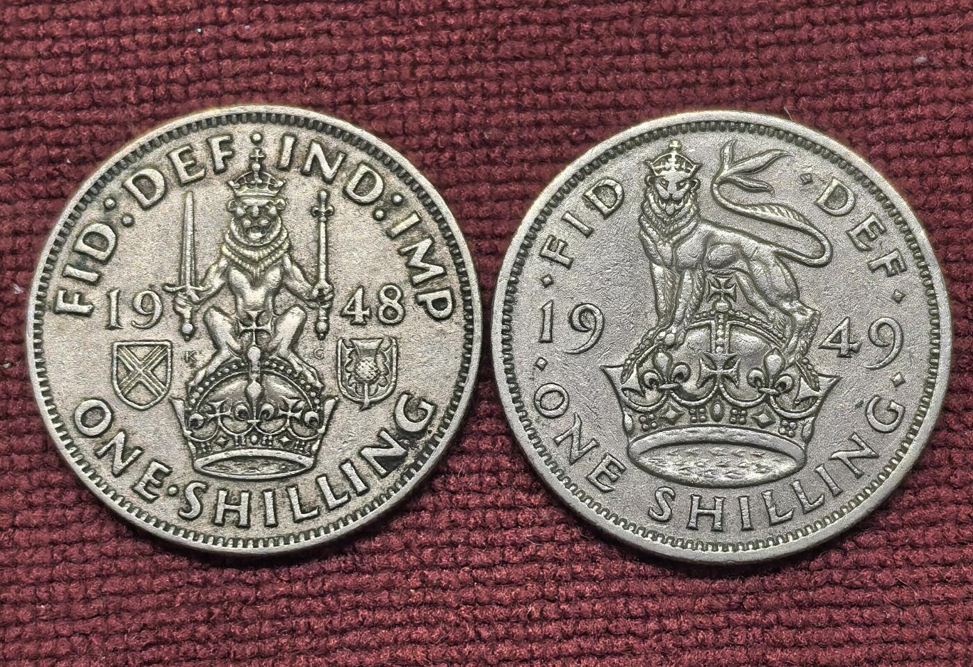 南宋泉阁俄币 外币 国币 专场第二十一期 【送拍无额外佣金】 英国 1948/1949年 乔治六世1先令一对 通货好品 字口还可以 