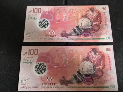 Triple S 第71期 - 2024马尔代夫100拉菲亚，豹子号2张（888&444），全新UNC