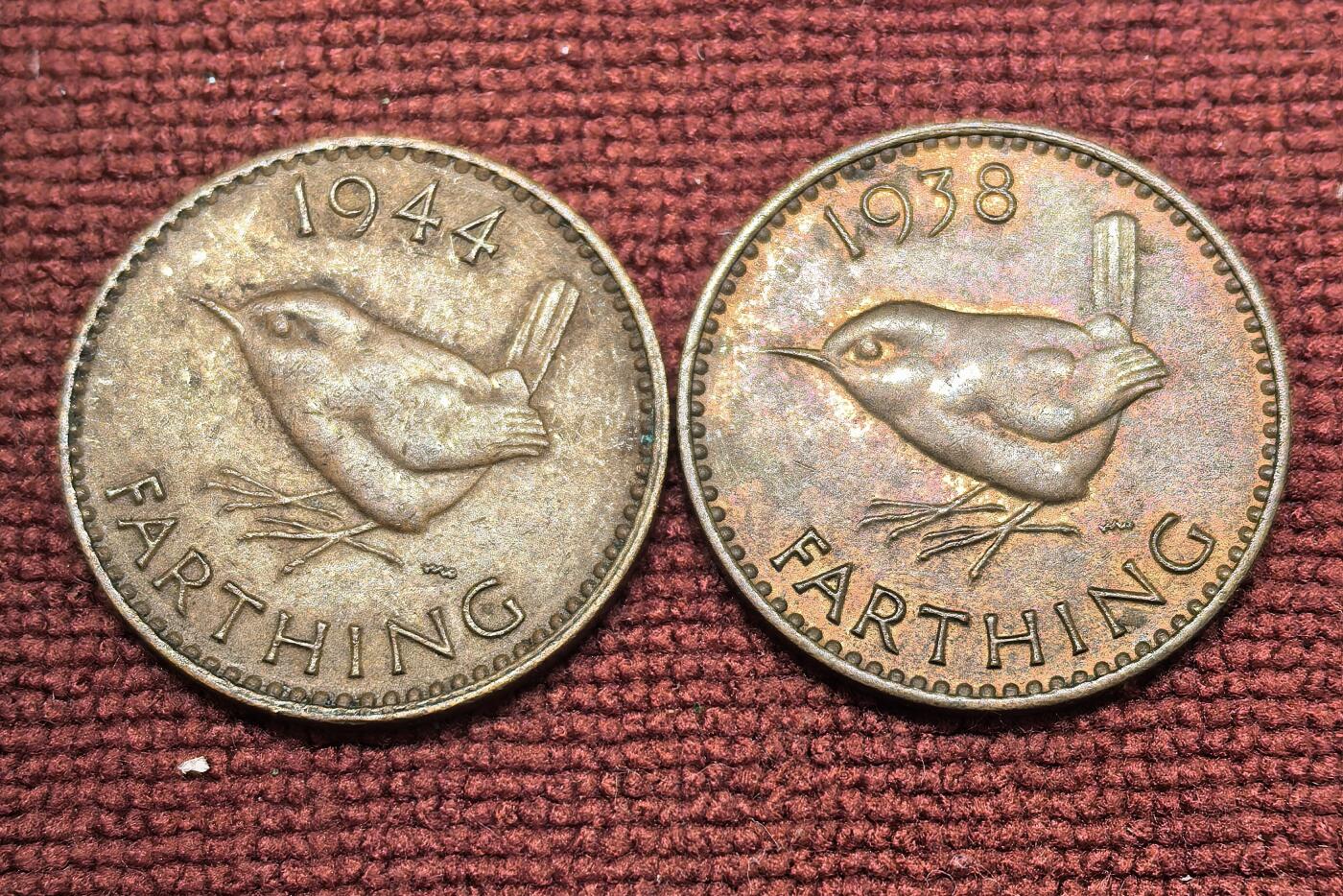 南宋泉阁俄币 外币 国币 专场第二十一期 【送拍无额外佣金】 英国 1938/1944年 乔治六世1法新铜币一对好品 字口不错