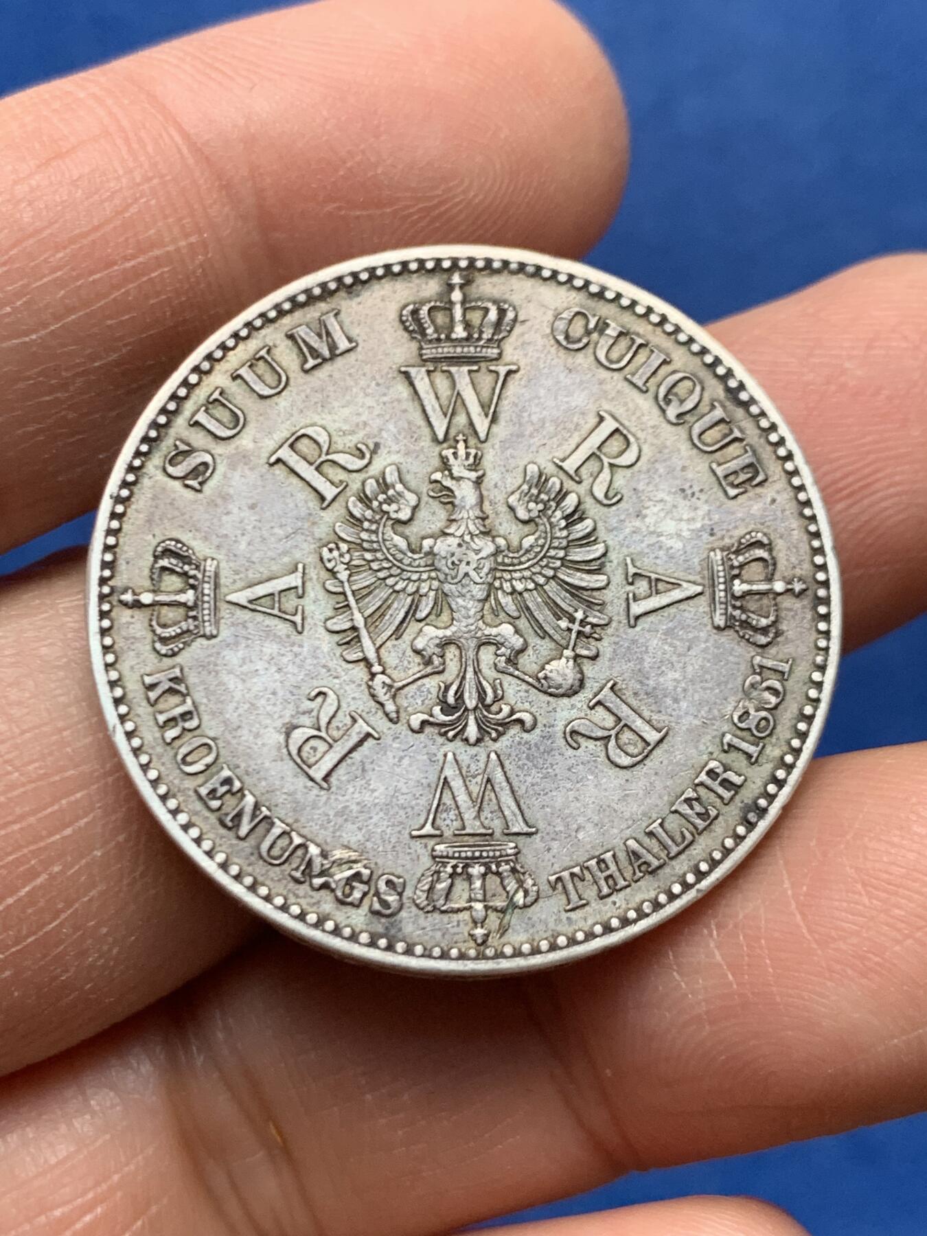 《竞宝斋》第460场 周日，周一，2场连拍 （全场包邮）欢迎送拍 德国 普鲁士 1861年 威廉一世 1泰勒 银币