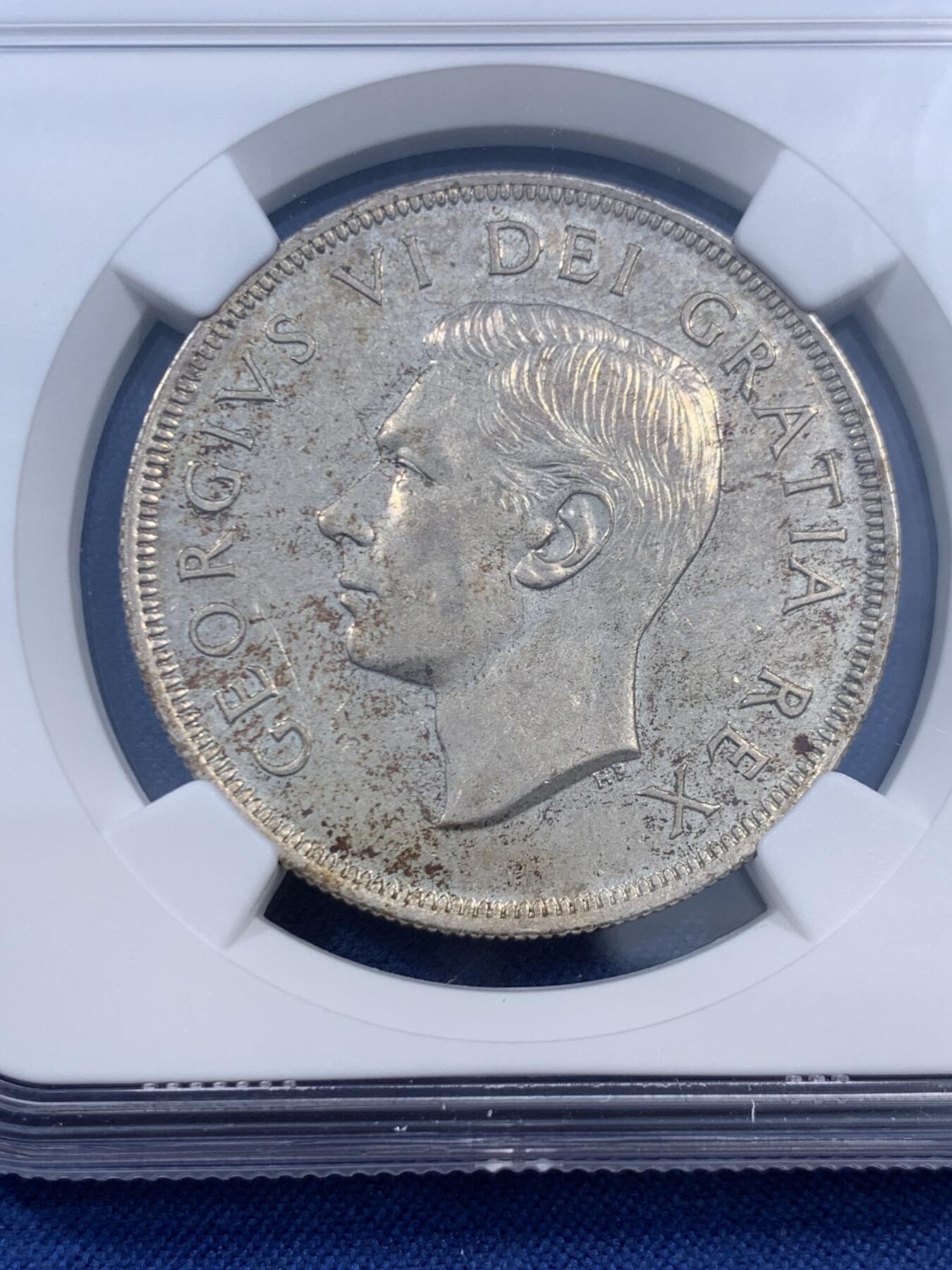 《竞宝斋》第460场 周日，周一，2场连拍 （全场包邮）欢迎送拍 NGC AU58 加拿大 1949年 乔治六世 1加元 大银币 背面正面浮雕清晰 底板好 低评