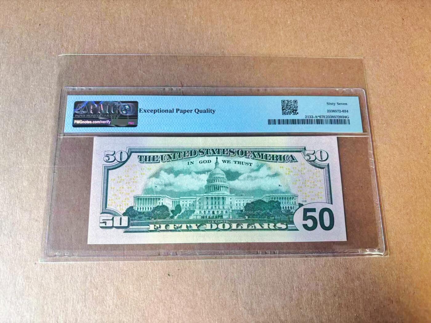 【Blue Auction】世界纸币精拍第777期——18级TOP拍卖/信誉/品质/专业/高效💫 【88尾 补号】美国 2013年50美金  PMG67EPQ