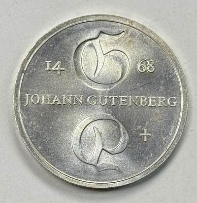 S&S Numismatic世界钱币-拍卖 第119期  - 东德1968年 约翰·古腾堡逝世500周年 10马克纪念银币 17克625银