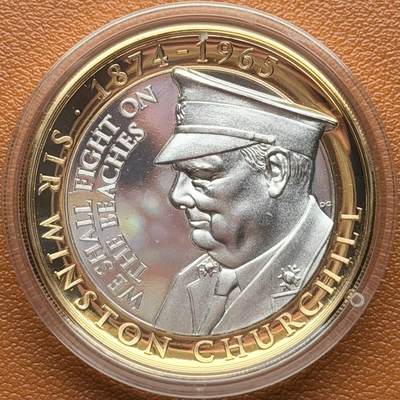 ＜星葵钱币社＞散币克朗场第68期·1月23日发货 - 直布罗陀2015年温斯顿·丘吉尔逝世50周年2镑克朗型镀金镀银纪念币