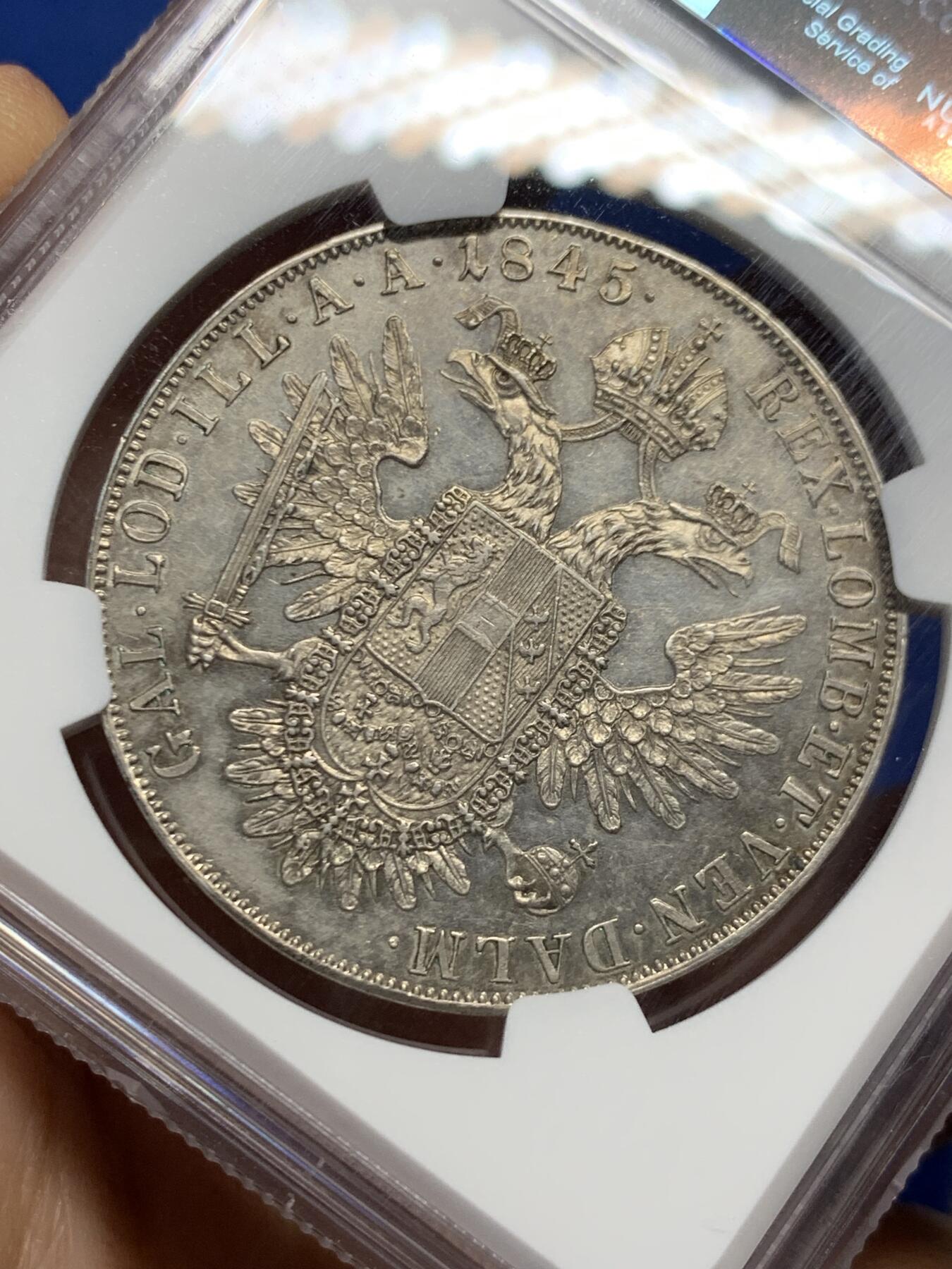 《竞宝斋》第460场 周日，周一，2场连拍 （全场包邮）欢迎送拍 NGC MS61 奥地利帝国 1845年 费迪南一世 泰勒大银币 少见的大头版 高点细节都很不错