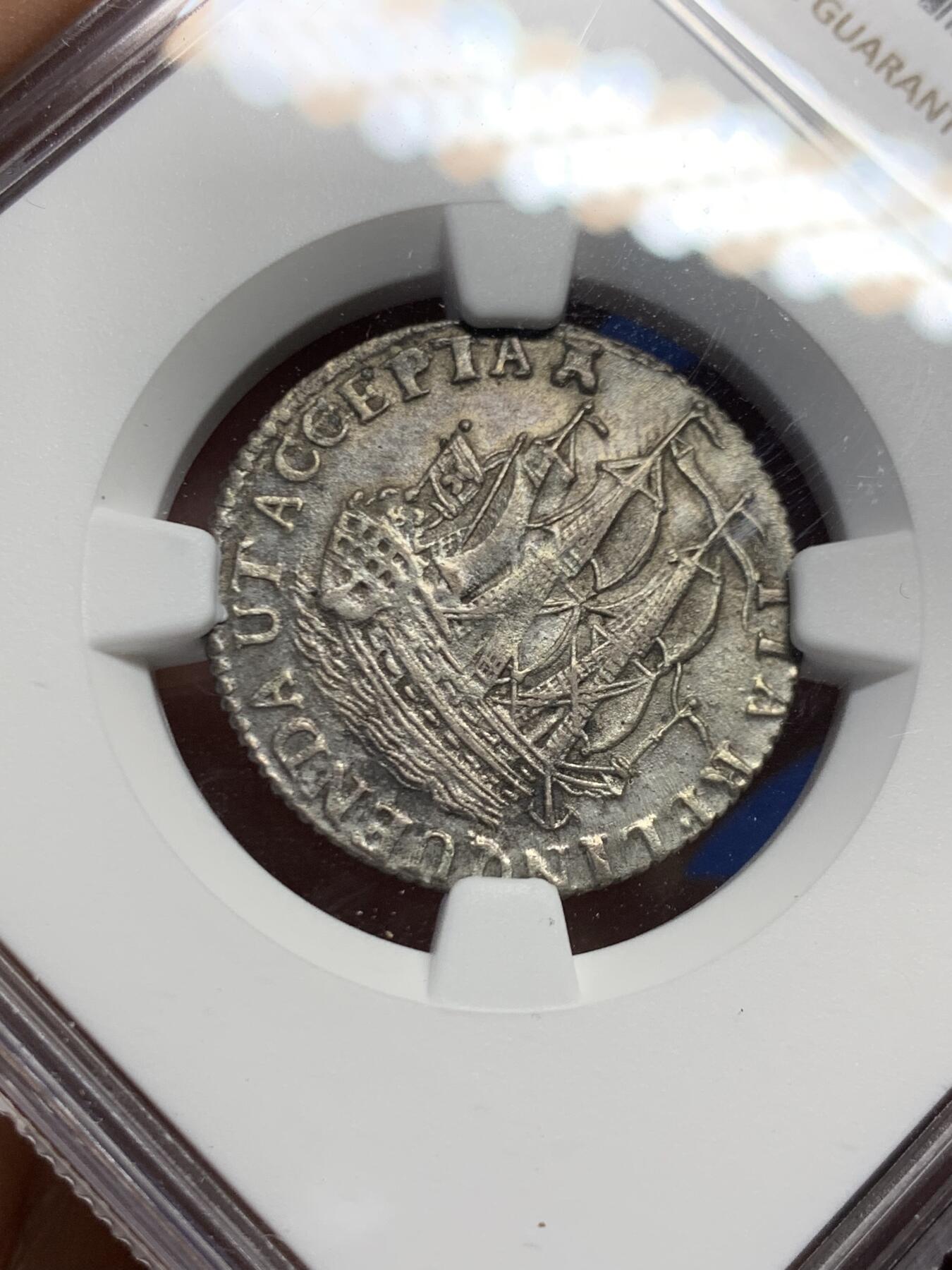 《竞宝斋》第460场 周日，周一，2场连拍 （全场包邮）欢迎送拍 NGC UNCD 泽兰省（荷兰共和国）1779年6S银币 泽兰王冠纹章+三桅船