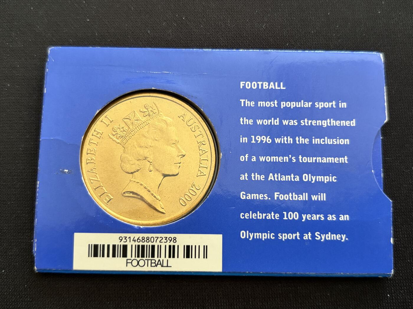 咖啡豆•收藏 2025年Jan_26th世界各国硬币银币拍卖 2000年澳大利亚悉尼奥运会卡装纪念铜币5元-足球