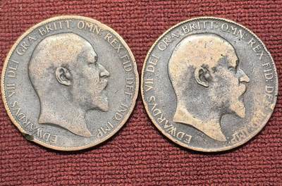 南宋泉阁俄币 外币 国币 专场第二十一期 【送拍无额外佣金】 - 英国 1902/1907年 爱德华七世1便士一对 通货 老包浆