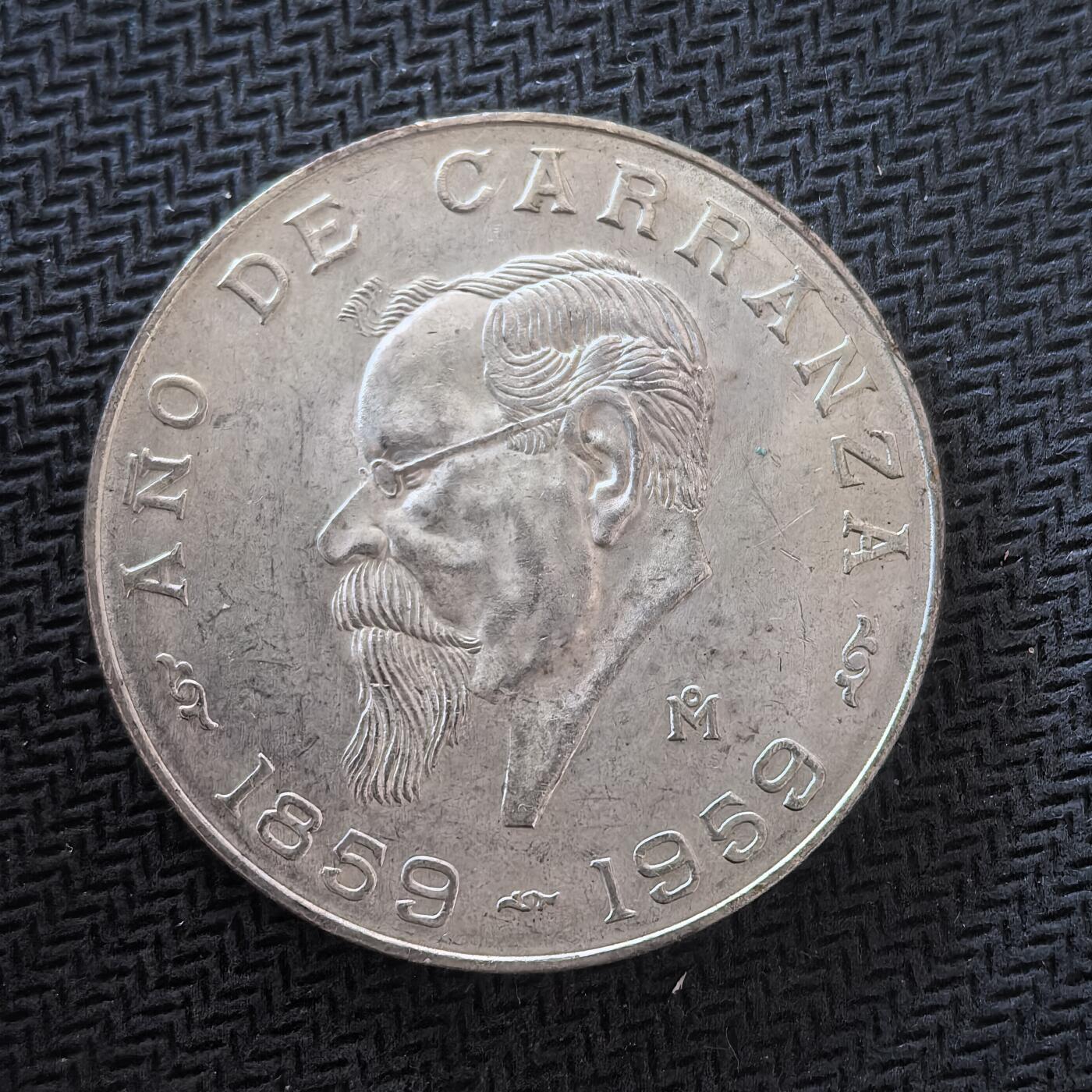 道一币馆币章第一百六十四场 墨西哥1959年民族解放者维努斯蒂亚诺·卡兰萨诞辰百年5比索银币  18g 720s