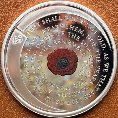 ＜星葵钱币社＞散币克朗场第68期·1月23日发货 - 〈发行量2020〉奥尔德尼岛2020年阵亡将士纪念日·罂粟花5镑克朗型镀银彩色纪念币