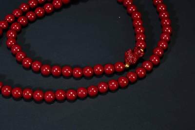 上海都达杂项专场三十四【年后发货全场包邮】  天然朱砂0.6圆珠多圈莲花吊坠手链86-127