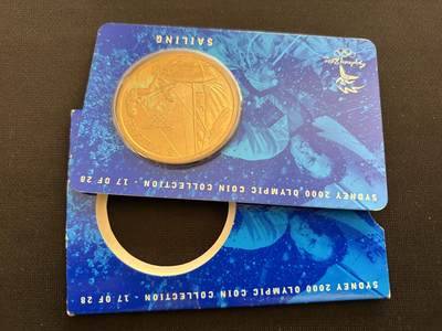 咖啡豆•收藏 2025年Jan_26th世界各国硬币银币拍卖 - 2000年澳大利亚悉尼奥运会卡装纪念铜币5元-帆船