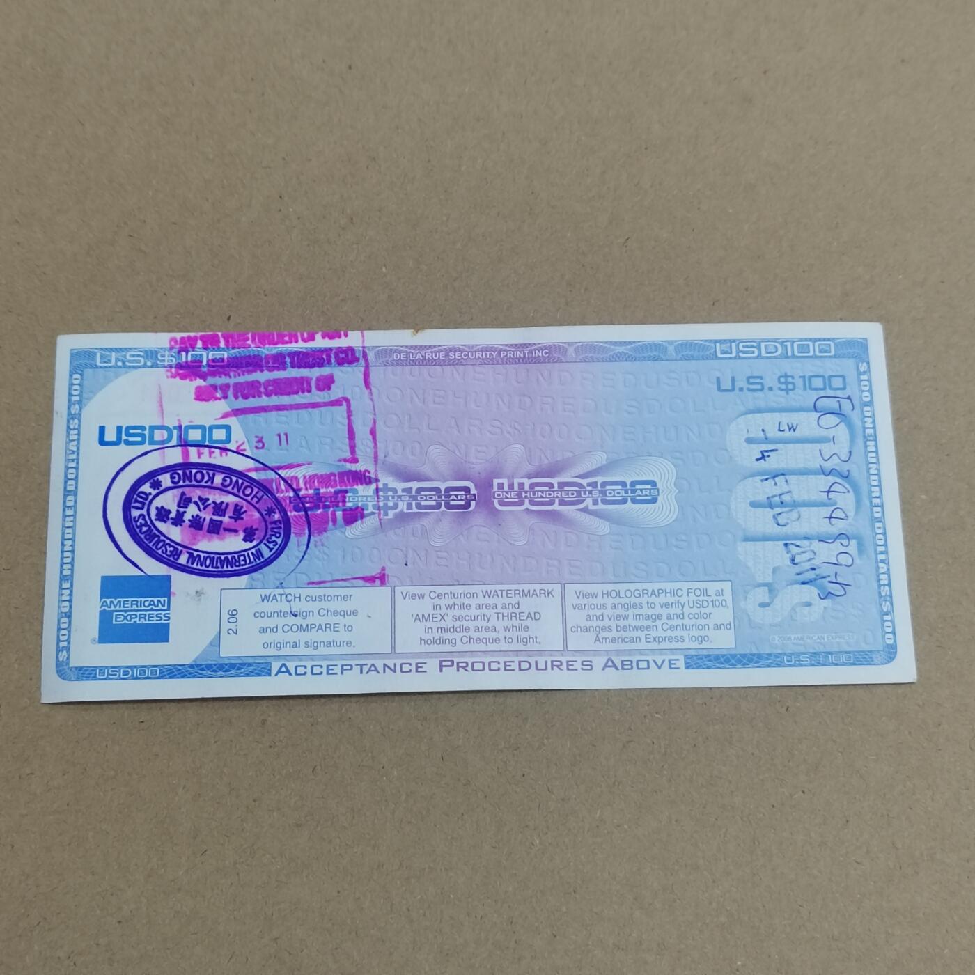 PCAI钱币  19-720  纸币等专场 美国旅行支票