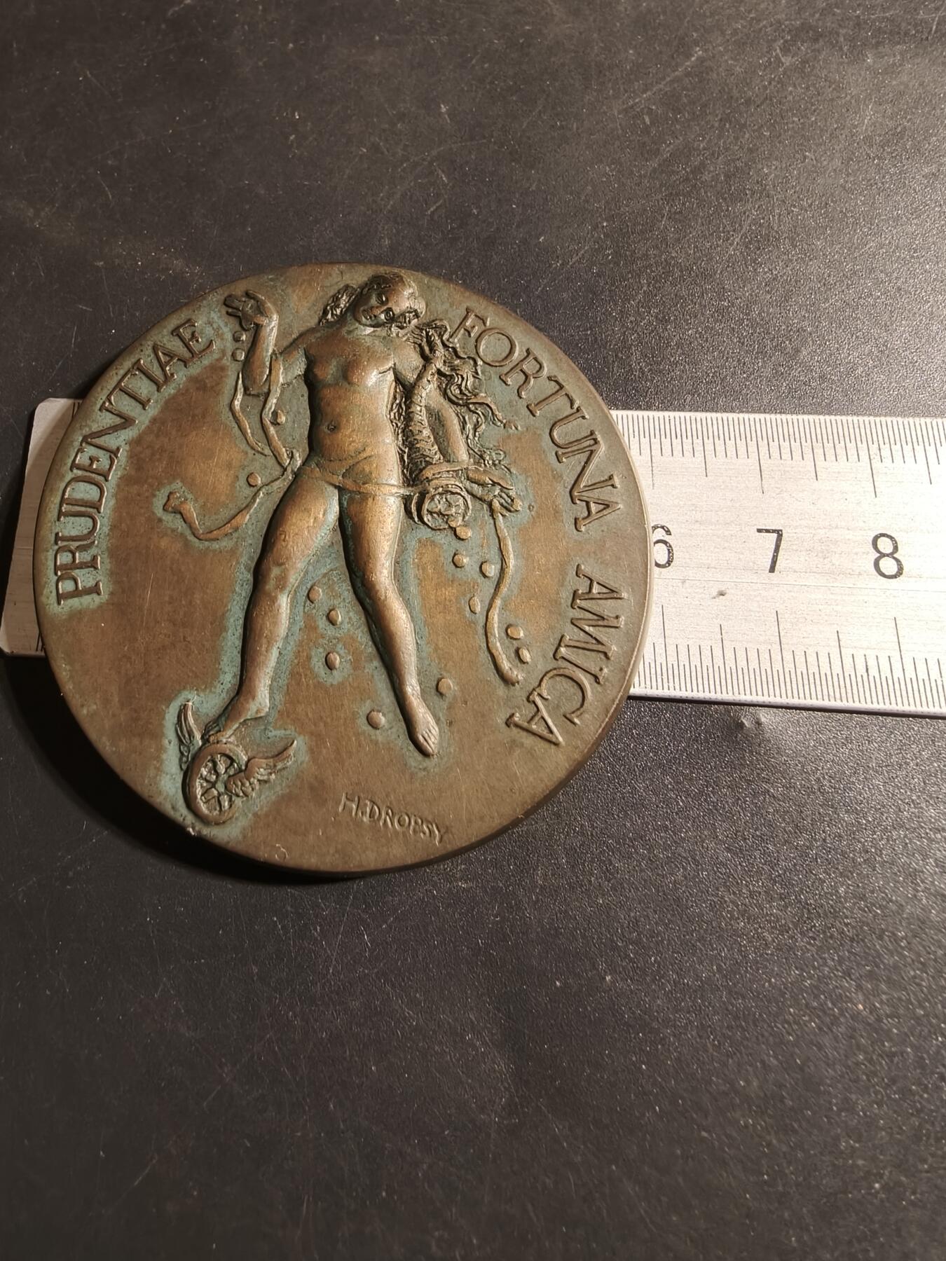 老王徽章第178期 法国工商信贷银行成立百年大铜章      原盒     大师Dropsy作品     直径59mm     重量105.5g