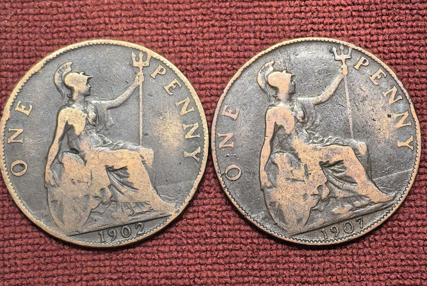 南宋泉阁俄币 外币 国币 专场第二十一期 【送拍无额外佣金】 英国 1902/1907年 爱德华七世1便士一对 通货 老包浆