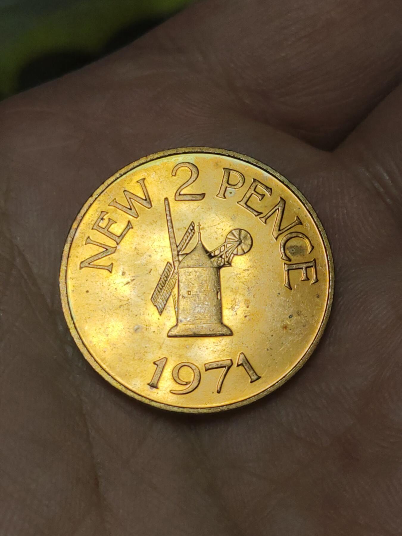 2026年第十一场(总第一百八十场）外国好品散币场(免佣金) 少见Proof精制币–英属根西岛🇬🇬年1971单年份2便士(伊丽莎白二世时期，十进制第一版，发行量10000枚)