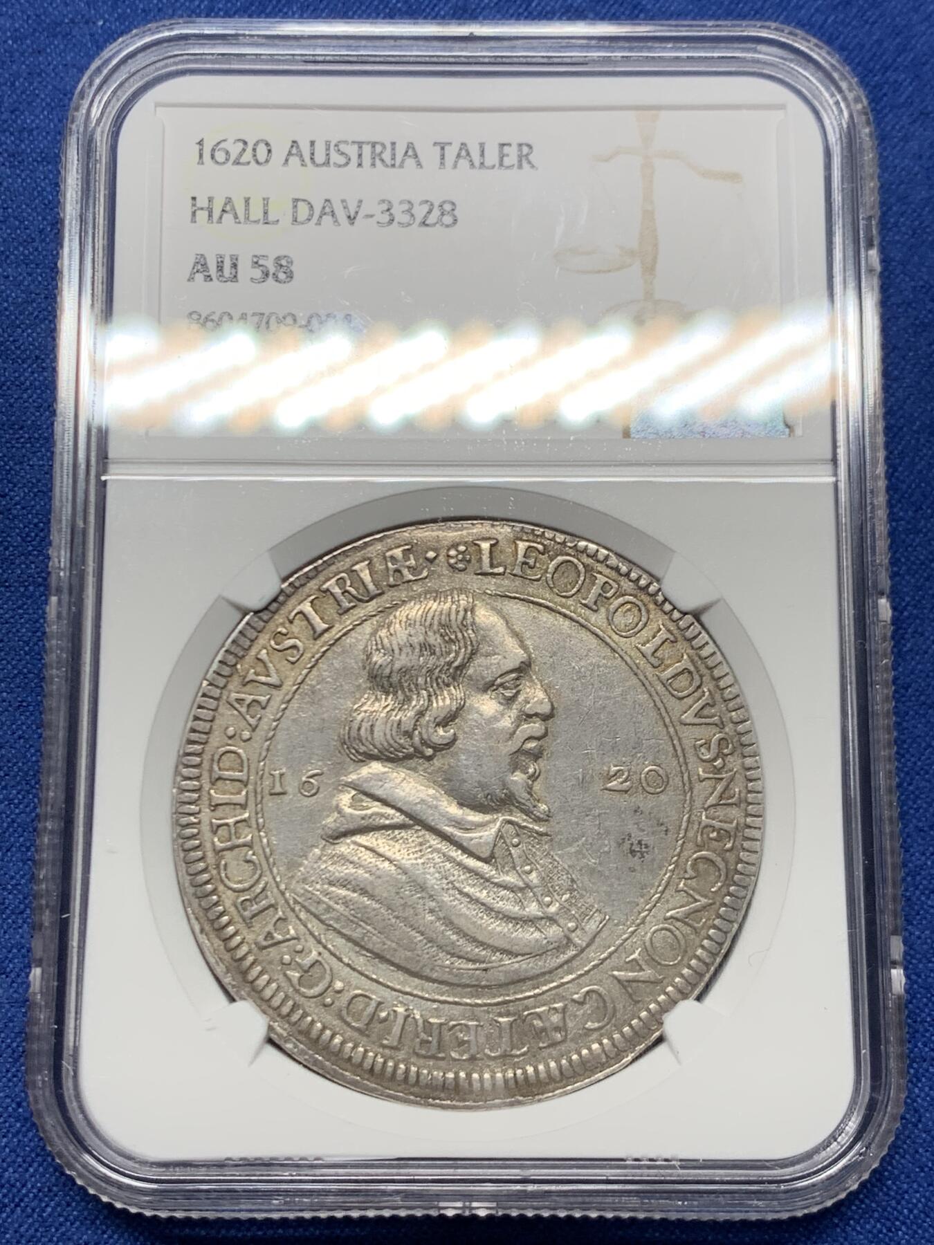 《竞宝斋》第460场 周日，周一，2场连拍 （全场包邮）欢迎送拍 NGC AU58 神圣罗马帝国 1620年 利奥波德五世1泰勒银币 400多年的岁月沉淀 值得入手的藏品