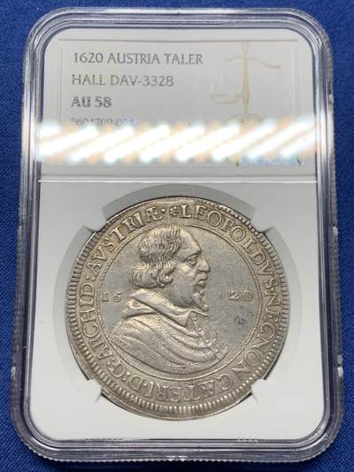 《竞宝斋》第460场 周日，周一，2场连拍 （全场包邮）欢迎送拍 - NGC AU58 神圣罗马帝国 1620年 利奥波德五世1泰勒银币 400多年的岁月沉淀 值得入手的藏品