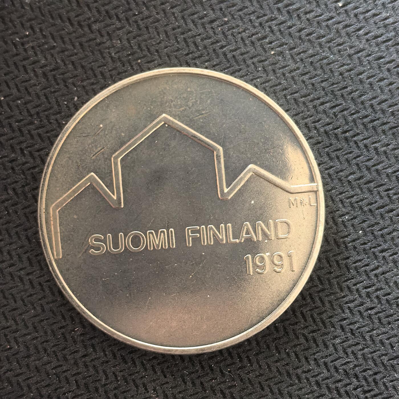 道一币馆币章第一百六十四场 芬兰1991年世界冰球锦标赛100马克银币     24g  830s