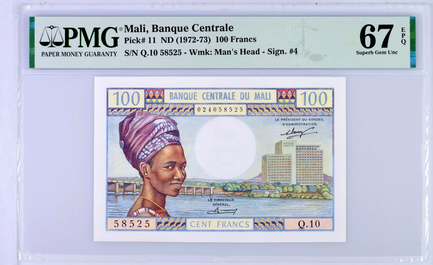 【Blue Auction】世界纸币精拍第777期——18级TOP拍卖/信誉/品质/专业/高效💫 【无47】马里 1972-73年100法郎 法属风 PMG67EPQ 高分