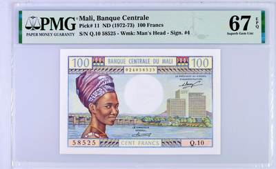 【Blue Auction】世界纸币精拍第777期——18级TOP拍卖/信誉/品质/专业/高效💫 - 【无47】马里 1972-73年100法郎 法属风 PMG67EPQ 高分