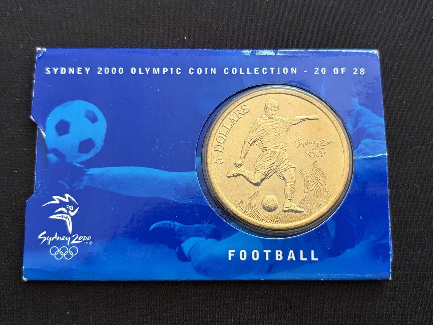 咖啡豆•收藏 2025年Jan_26th世界各国硬币银币拍卖 2000年澳大利亚悉尼奥运会卡装纪念铜币5元-足球