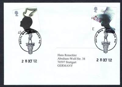 洪涛臻品批发群 精选邮票限时拍卖第1232期  - 英国2002年寄德国实寄封 女性帽子