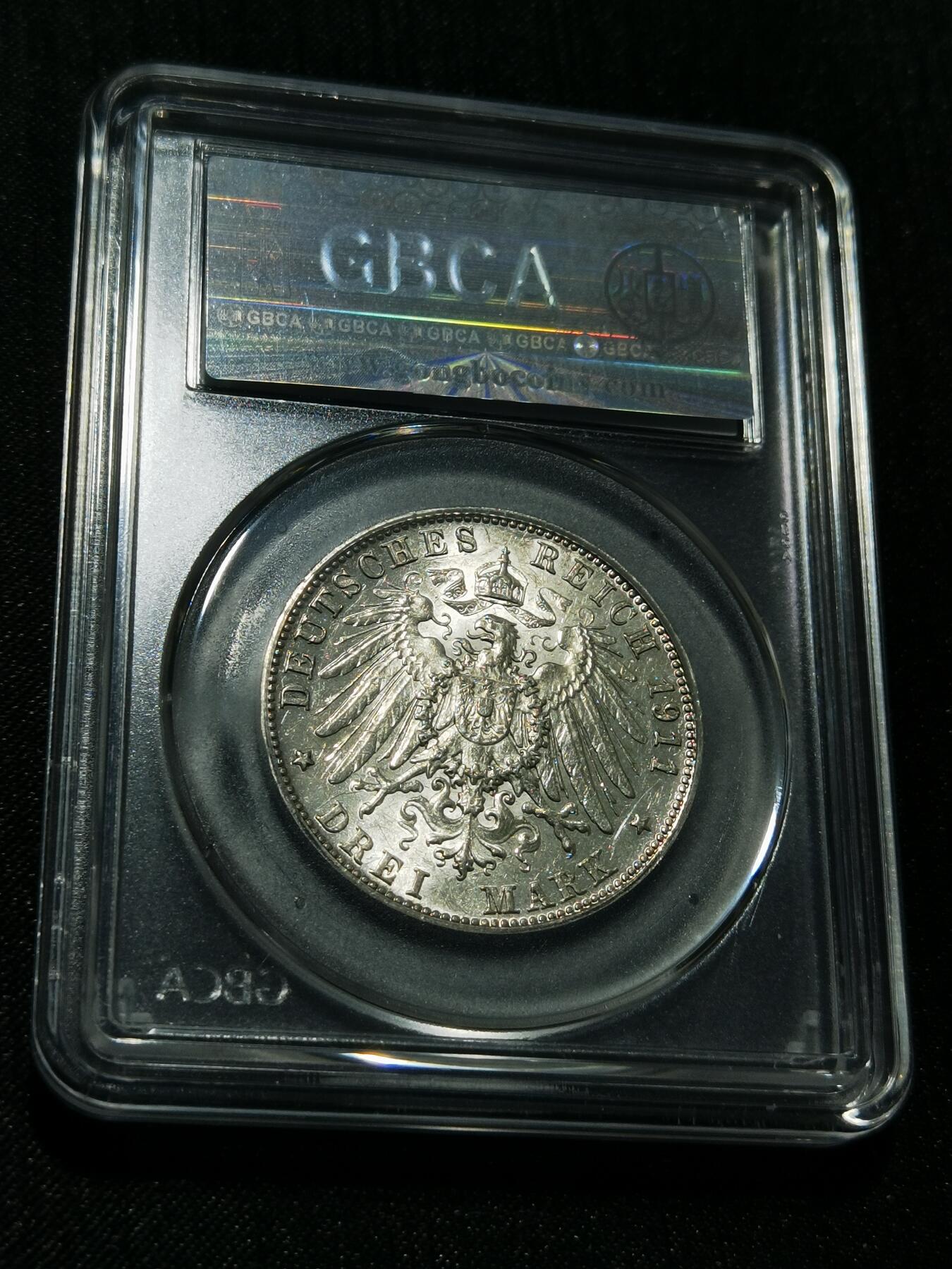 天下钱庄专场欢迎参拍 德国巴伐利亚柳特波德90大寿3马克银币