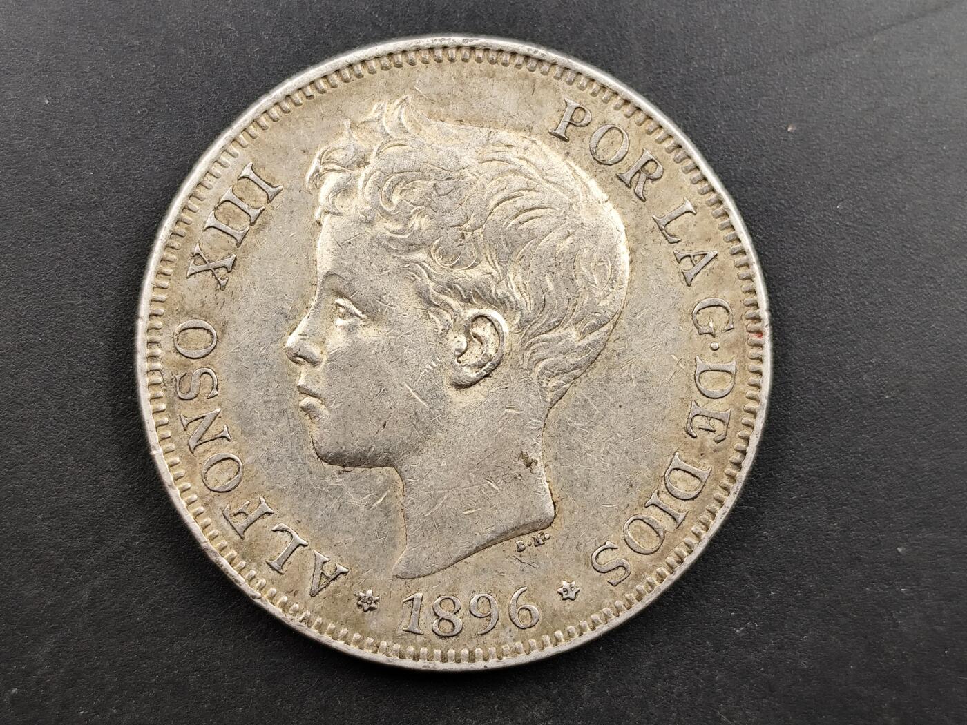 1月18日徽章钱币专场 1896年西班牙5比塞塔银币