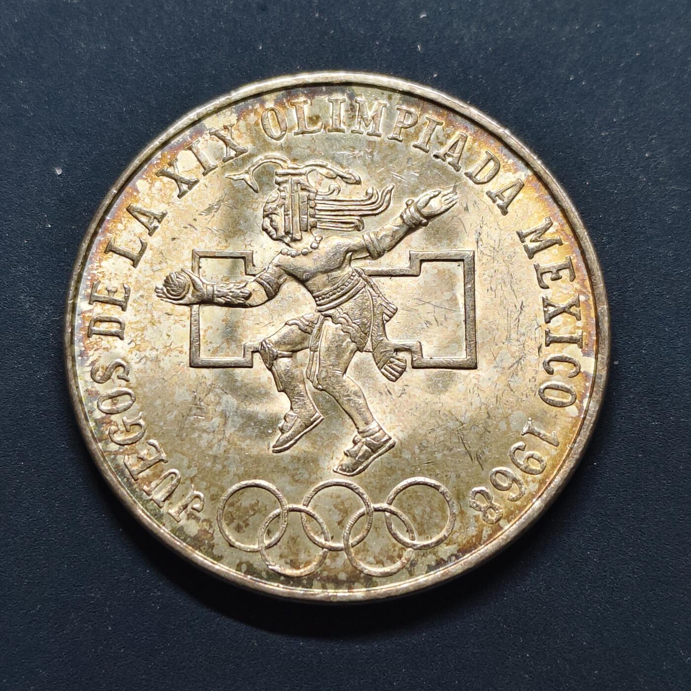 【全场包邮】纯粹捡漏拍497场-持续更新中 墨西哥1968年25比索奥运会纪念银币【38毫米22.5克72%】