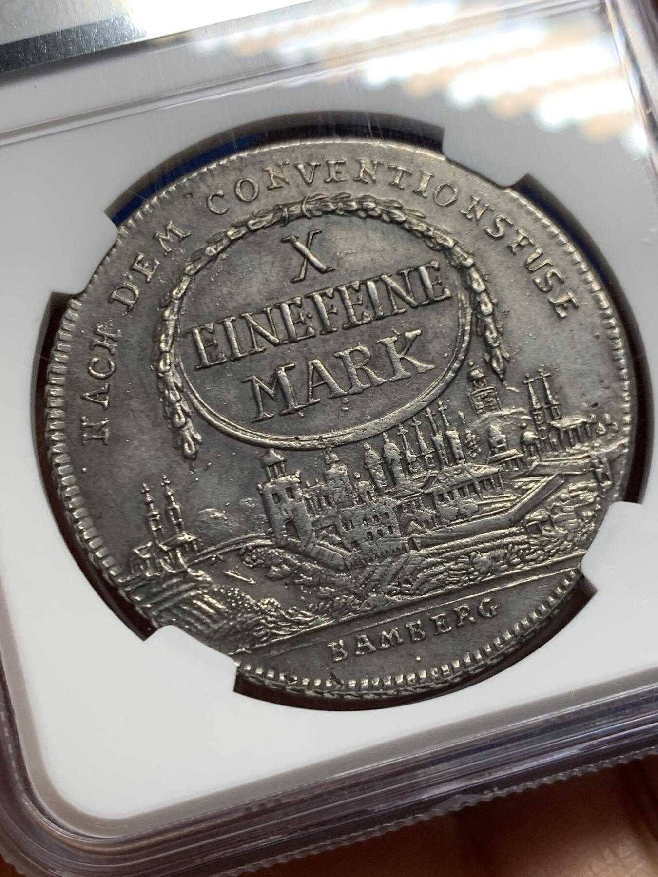 《竞宝斋》第460场 周日，周一，2场连拍 （全场包邮）欢迎送拍 NGC MS61 德国 1800班贝格主教区 景观泰勒 大银币 稀见MS品种