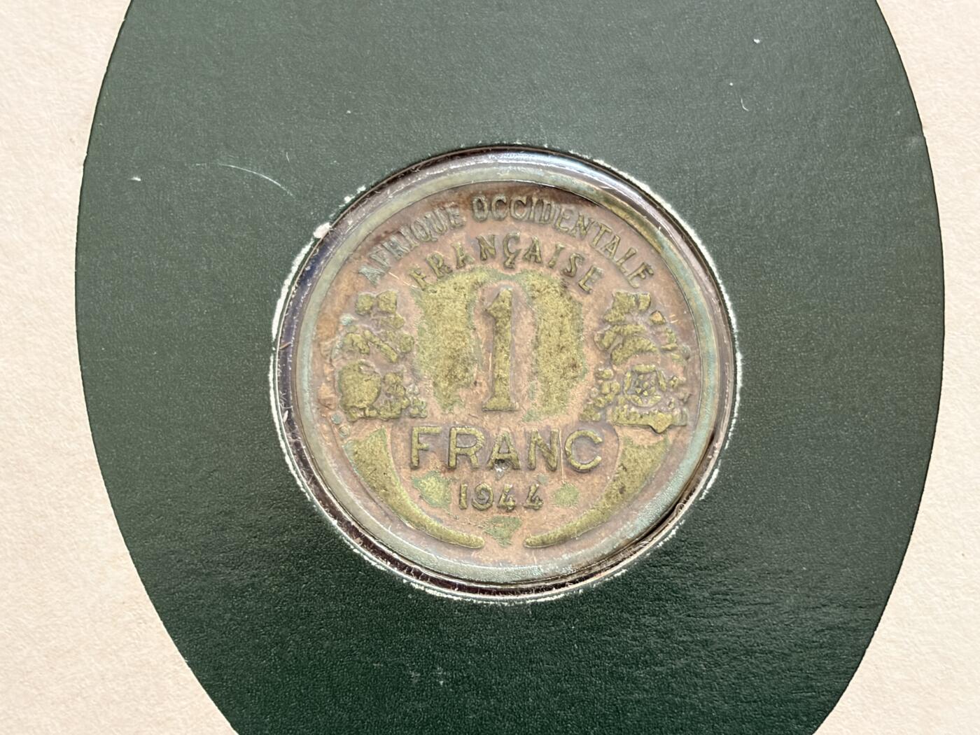 咖啡豆•收藏 2025年Jan_26th世界各国硬币银币拍卖 法属西非 1944年 1法郎 铜币硬币 邮币封