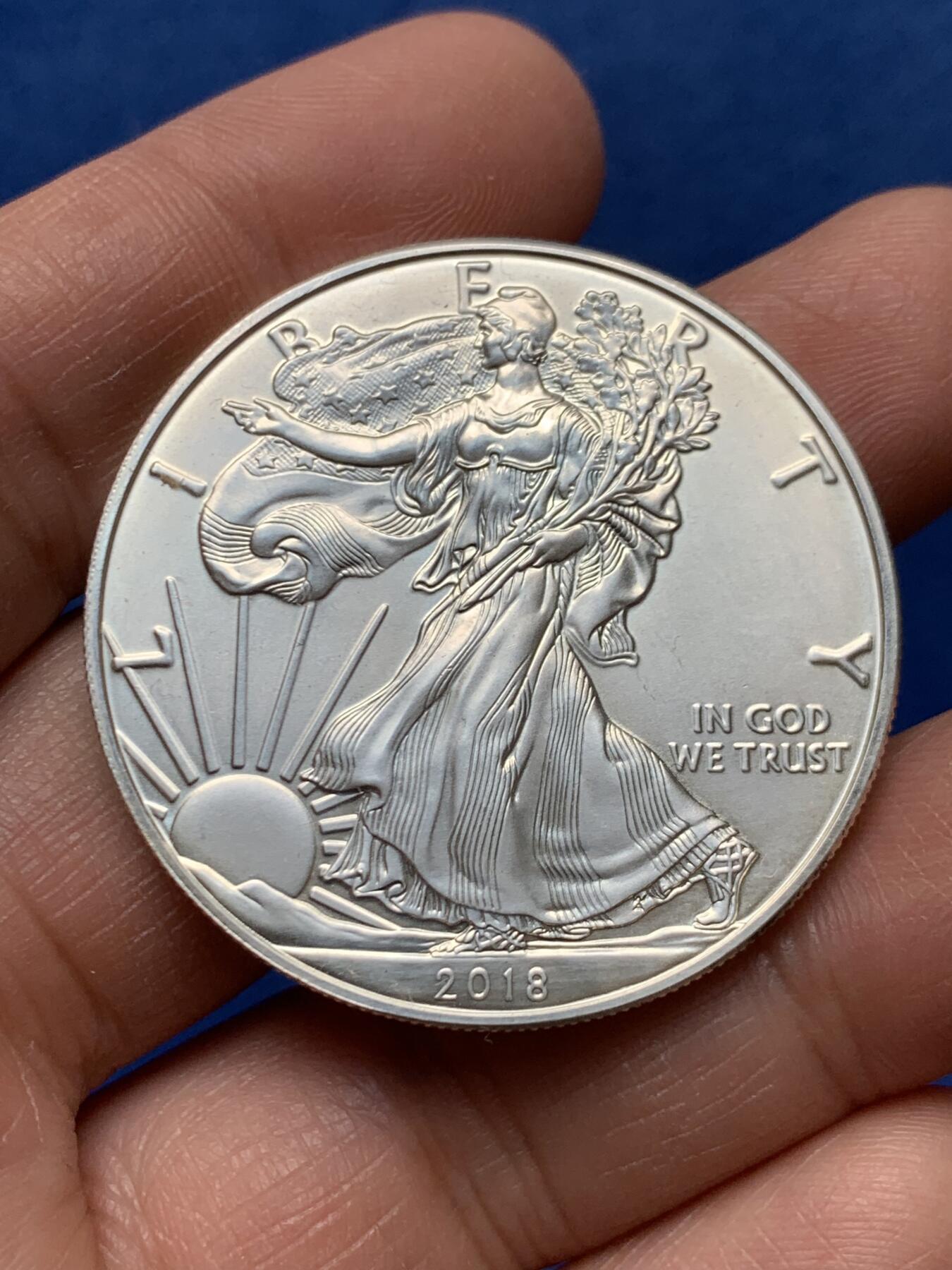 《竞宝斋》第460场 周日，周一，2场连拍 （全场包邮）欢迎送拍 美国2018年行走女神投资银币，1盎司，999银，31.2克