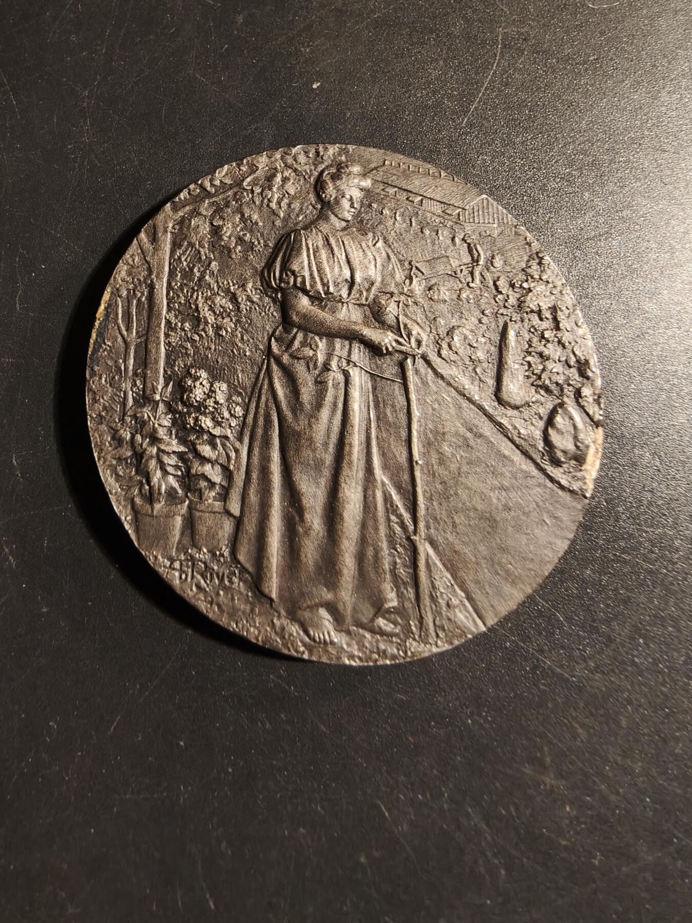 老王徽章第178期 法国图尔市农业委员会镀银大铜章     原盒    大师里维特作品     直径50mm     重量58.4g