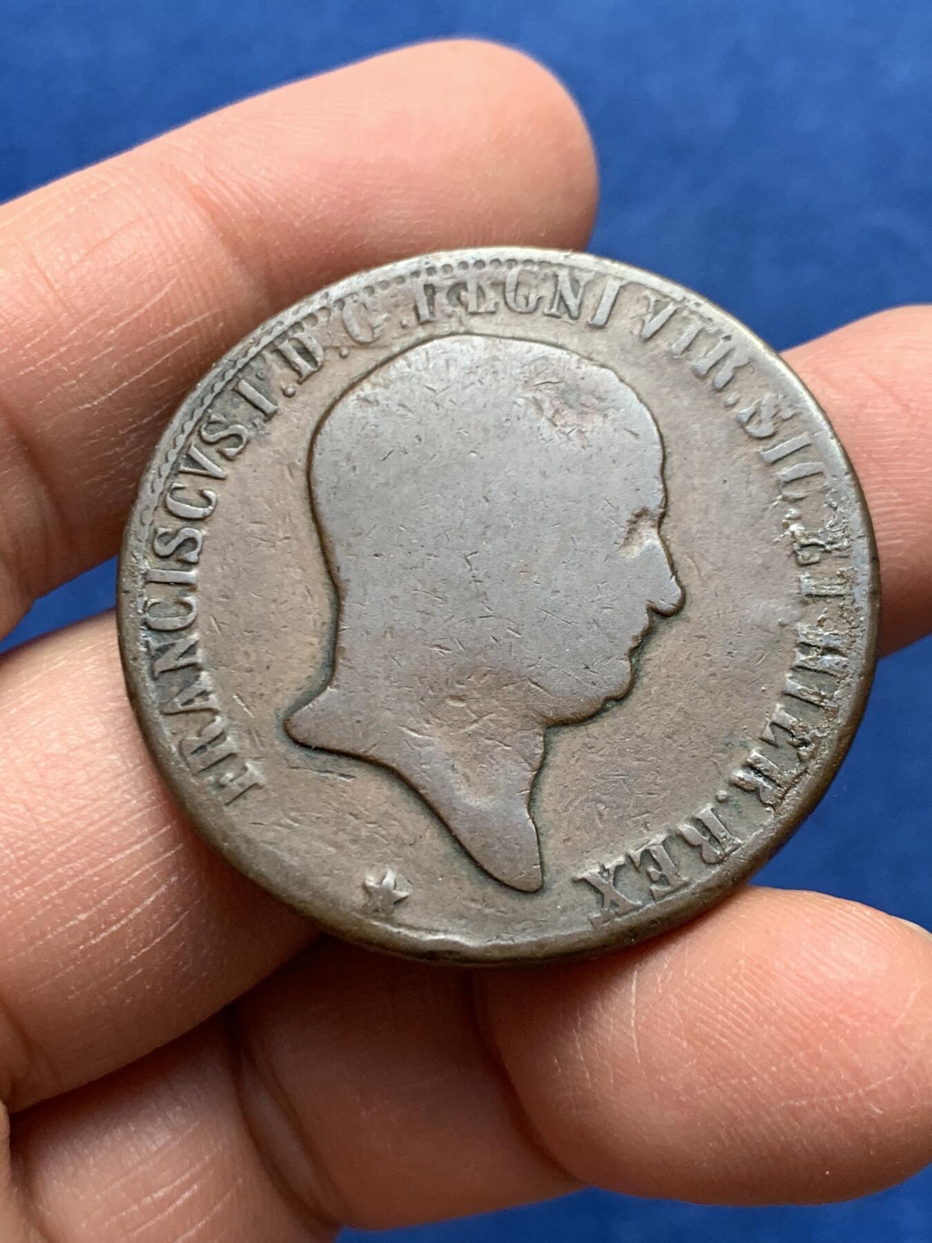 《竞宝斋》第460场 周日，周一，2场连拍 （全场包邮）欢迎送拍 意大利两西西里王国1825年弗朗切斯科一世10托尔内西铜币