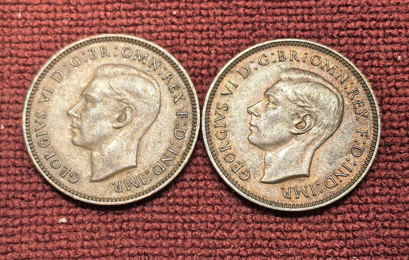 南宋泉阁俄币 外币 国币 专场第二十一期 【送拍无额外佣金】 英国 1938/1944年 乔治六世1法新铜币一对好品 字口不错