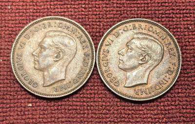 南宋泉阁俄币 外币 国币 专场第二十一期 【送拍无额外佣金】 - 英国 1938/1944年 乔治六世1法新铜币一对好品 字口不错