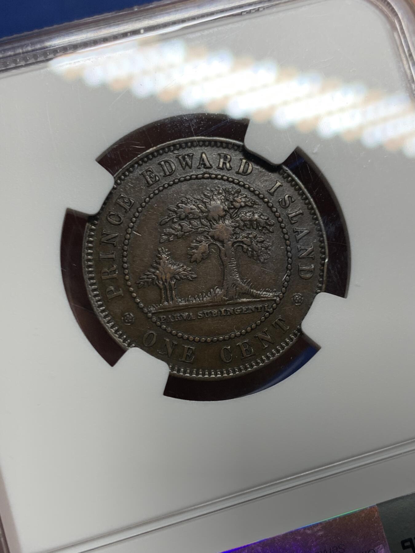 《竞宝斋》第460场 周日，周一，2场连拍 （全场包邮）欢迎送拍 NGC XF40BN 加拿大1871年爱德华王子岛1分铜币，少见品种，有分难得