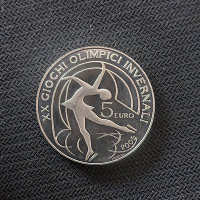 道一币馆币章第一百六十四场 - 意大利2005年都灵冬奥会5欧元精制银币 -自由滑冰   18g 925s