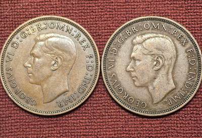 南宋泉阁俄币 外币 国币 专场第二十一期 【送拍无额外佣金】 - 英国 1938/1946年 乔治六世1便士铜币一对 好品 字口不错