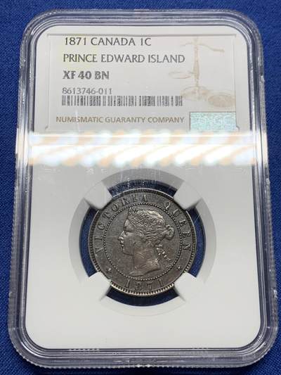 《竞宝斋》第460场 周日，周一，2场连拍 （全场包邮）欢迎送拍 - NGC XF40BN 加拿大1871年爱德华王子岛1分铜币，少见品种，有分难得