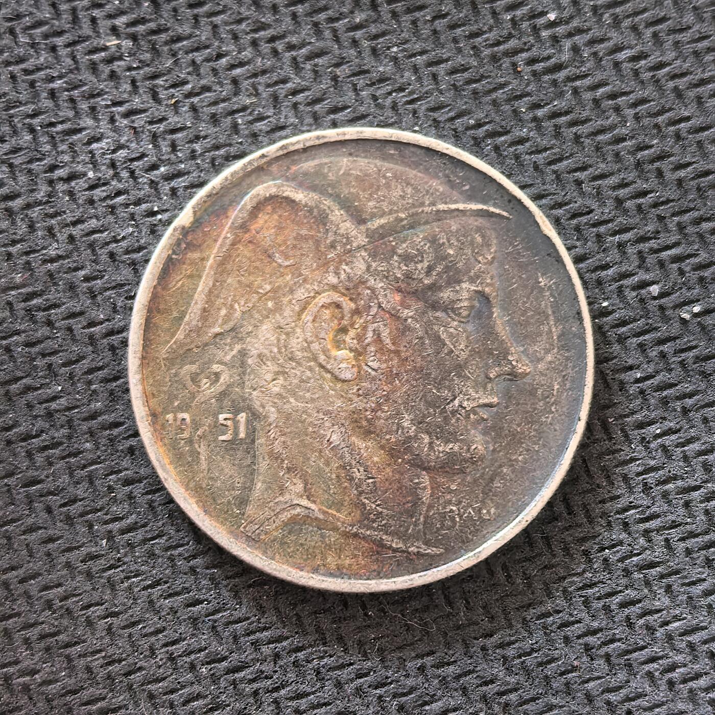 道一币馆币章第一百六十四场 比利时1951年商业之神20法郎银币  8g 835s