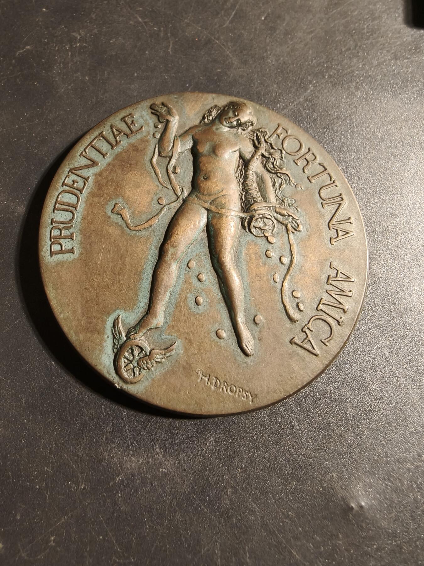 老王徽章第178期 法国工商信贷银行成立百年大铜章      原盒     大师Dropsy作品     直径59mm     重量105.5g