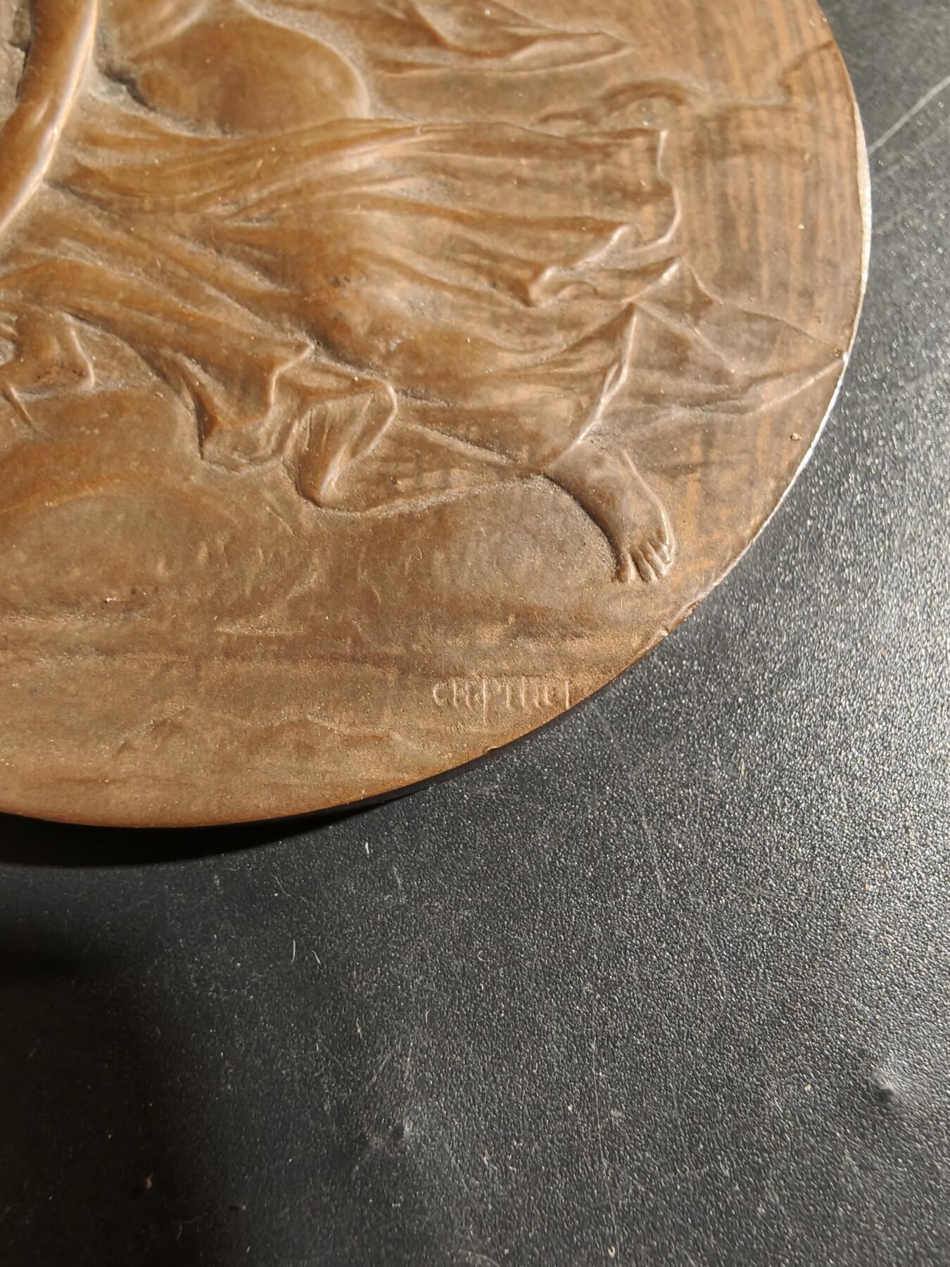 老王徽章第178期 法国电气建筑总工会大铜章     原盒     大师皮列作品    直径68mm     重量153.1g