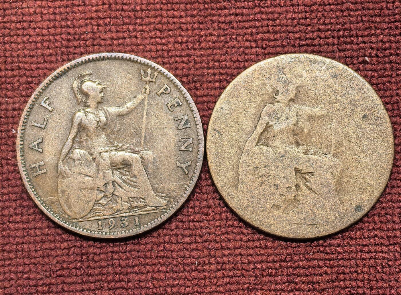 南宋泉阁俄币 外币 国币 专场第二十一期 【送拍无额外佣金】 英国 19xx/1931年 乔治五世1便士/半便士铜币一对 通货