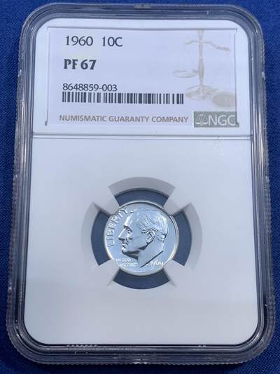 《竞宝斋》第460场 周日，周一，2场连拍 （全场包邮）欢迎送拍 - NGC PF67 美国1960年罗斯福10美分银币，少见早期精制版本，高分