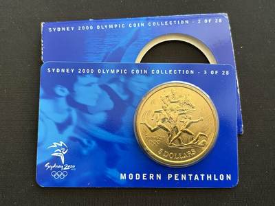 咖啡豆•收藏 2025年Jan_26th世界各国硬币银币拍卖 - 2000年澳大利亚悉尼奥运会卡装纪念铜币5元-现代五项运动