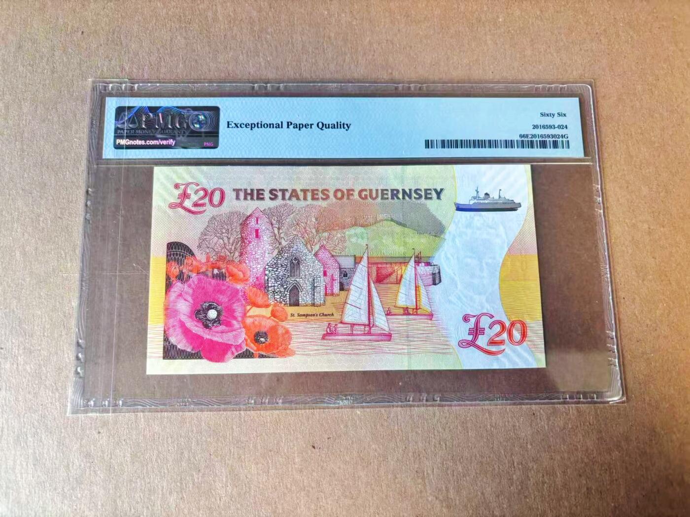 【Blue Auction】世界纸币精拍第777期——18级TOP拍卖/信誉/品质/专业/高效💫 【17小号】根西 2018年20镑 PMG66EPQ 